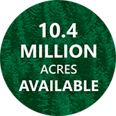 Graphic showing 10.4 million acres available for minerals and aggregates. The image is a green background with white text.