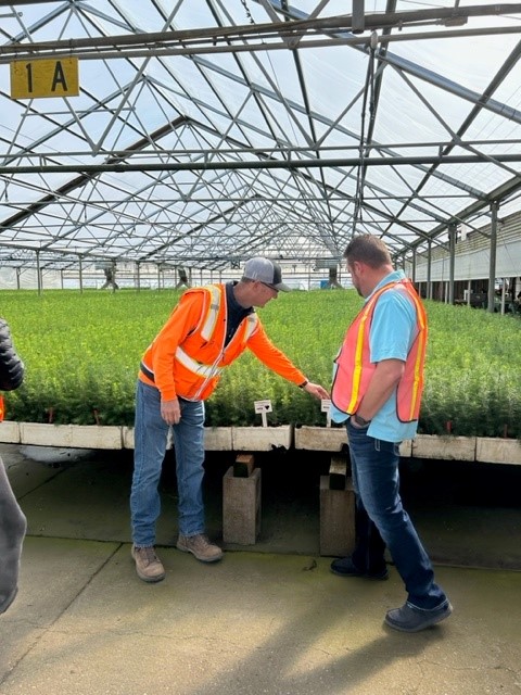 Image of Jesse Eaton, nursery site leade3r in Turner, and Sen. David Brock Smith.