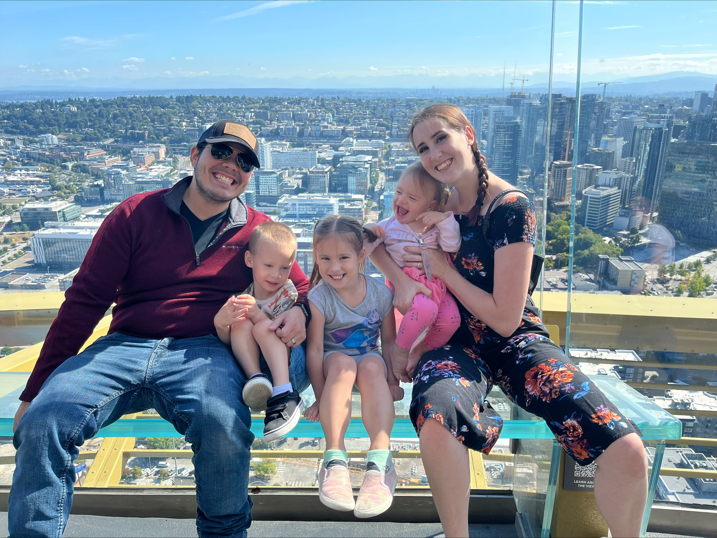 Image of Peter and his family visiting the Space Needle in Seattle.