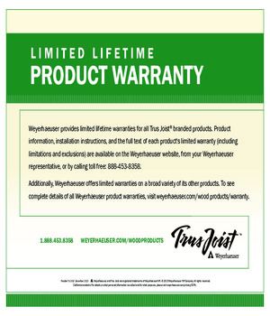 Trus Joist Product Warranty Certificate