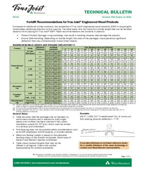 Forklift Recommendations for Trus Joist® Engineered Wood Products