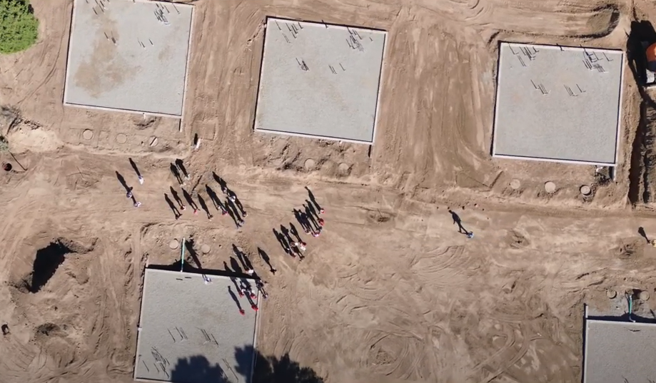 Image of an aerial view of the foundations of the cabins constructed at Hidden Paradise during the three-day build.