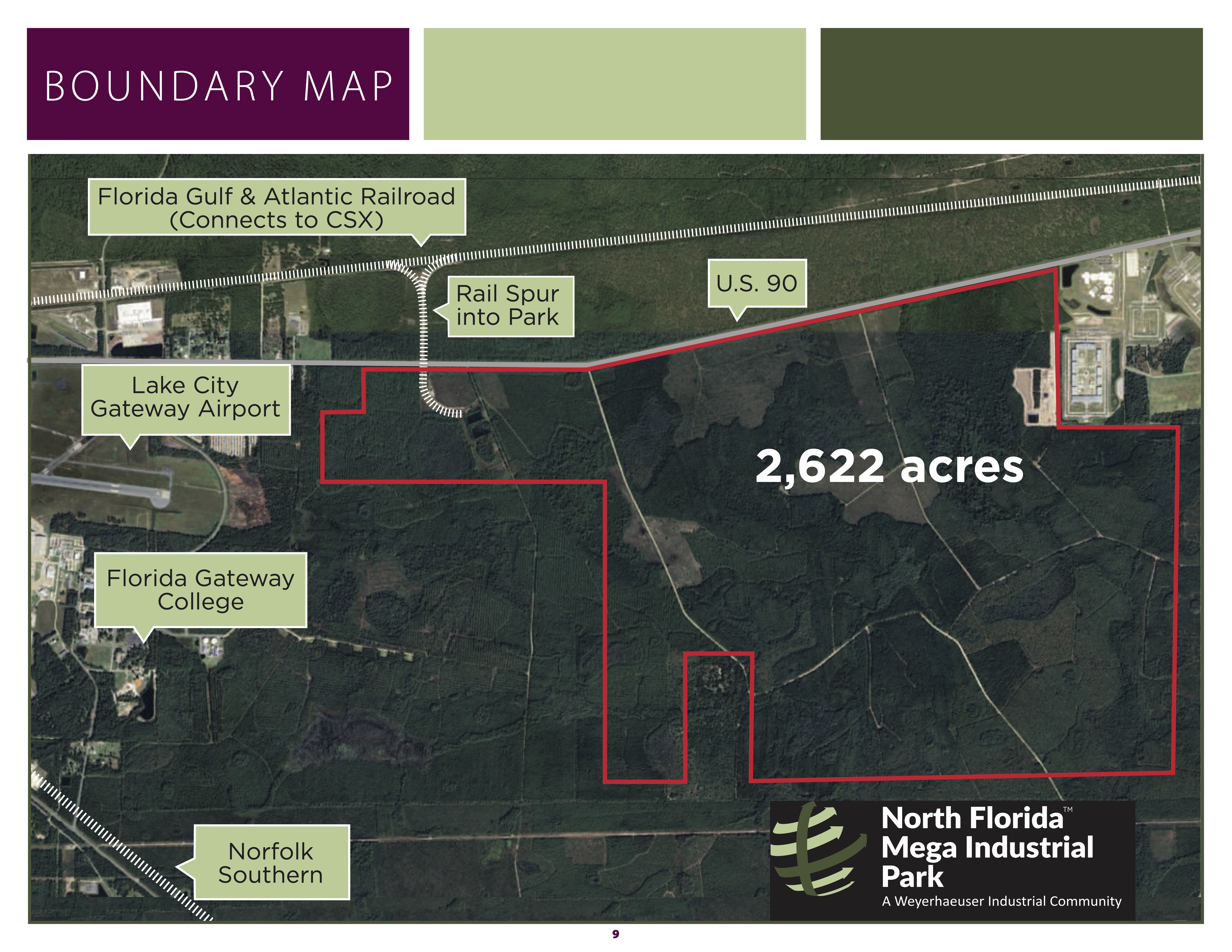 Image of a map showing the North Florida Mega Industrial Park, near Lake City, Florida.